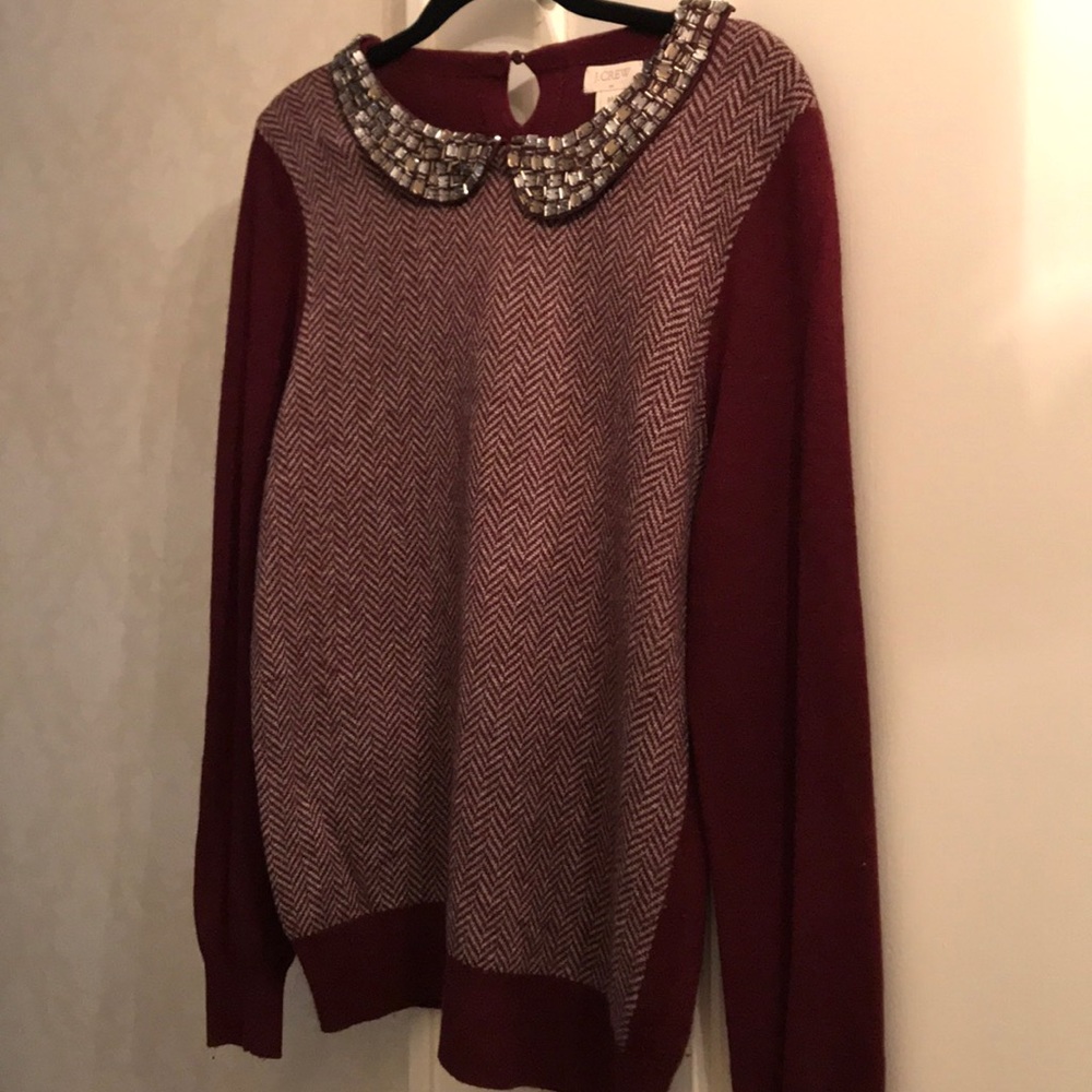 Burgundy Herringbone Peter Pan Sweater